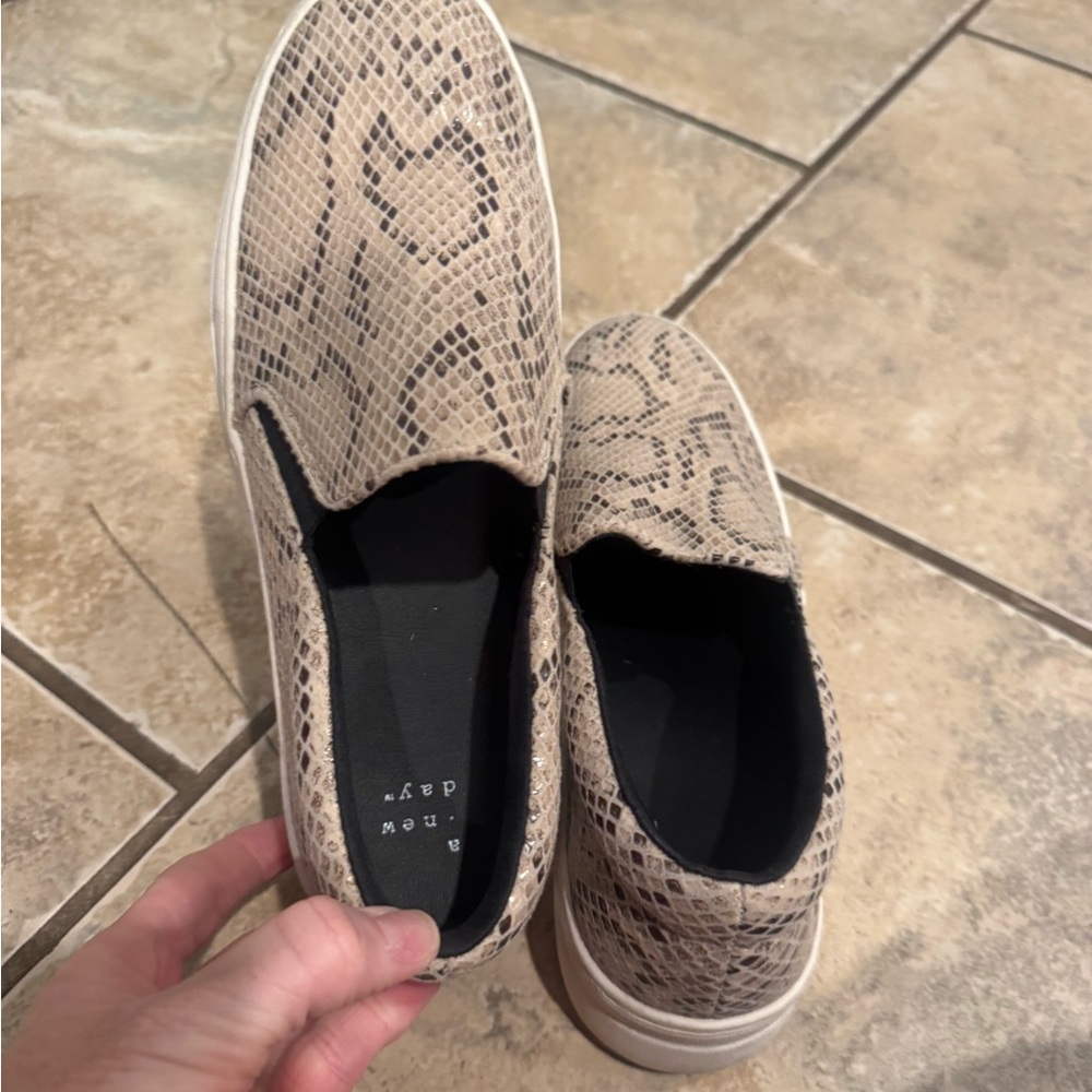 a new day Snake Print Slip-On Sneakers - Tan and Black. Womens sz8